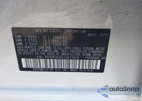 2018 Subaru Impreza 2.0I Sport z USA, uszkodzony, nr VIN 4S3GKAK65J3611805